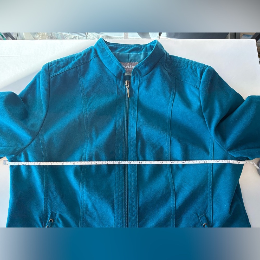 TanJay Women’s Teal Faux-Suede Zip Front Jacket Size 14 Petite - Picture 11 of 14